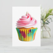 Invitation Single Cupcake with Pink and White Frosting (Debout devant)