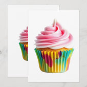 Invitation Single Cupcake with Pink and White Frosting (Devant / Derrière)