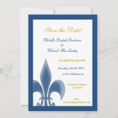 Invitation Single Fleur de Lis Save the Date (Bleu foncé) (Devant)