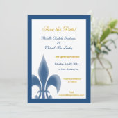 Invitation Single Fleur de Lis Save the Date (Bleu foncé) (Debout devant)