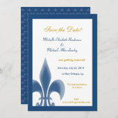 Invitation Single Fleur de Lis Save the Date (Bleu foncé) (Devant / Derrière)