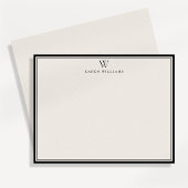 Invitation  Single Initial Black Double Border Note card