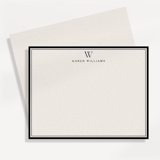 Invitation  Single Initial Black Double Border Note card