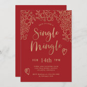 Invitation Single Mingle Valentine Party Rouge et or (Devant / Derrière)