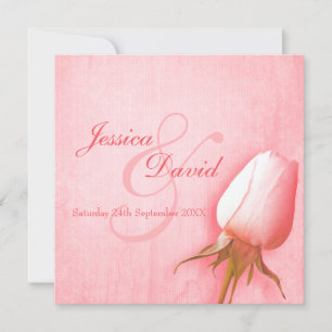 Invitation Single pink rose bud wedding square
