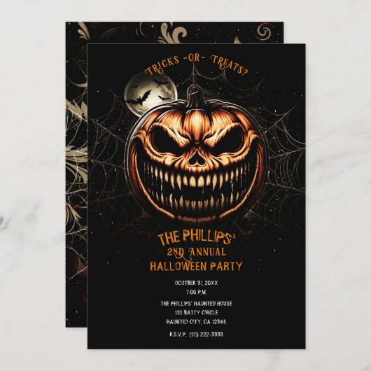 Invitation Sinister Jack-O-Lantern Parti Citrouille d'Hallowe (Devant / Derrière)