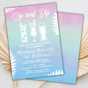 Invitation Sip and Dip Pool Party Anniversaire de fête Invita