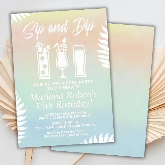 Invitation Sip and Dip Pool Party Anniversaire de fête Invita