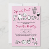 Invitation Sip and Paint Art and Wine Birthday Party (Devant)