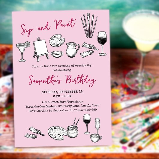 Invitation Sip and Paint Art and Wine Birthday Party