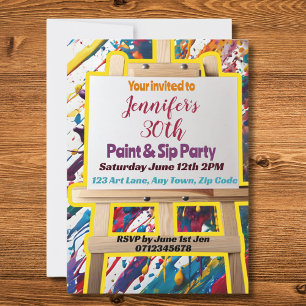 Invitation Sip and Paint fête art peinture fête fête de la fê