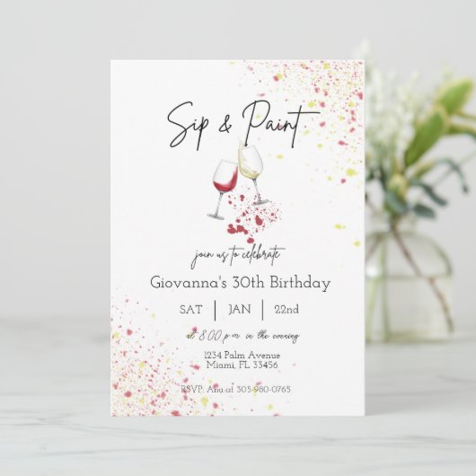 Invitation Sip and Paint Wine Peinture Anniversaire Invitatio (Debout devant)