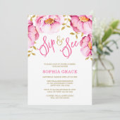 Invitation Sip and See à l'aquarelle florale or ro (Debout devant)