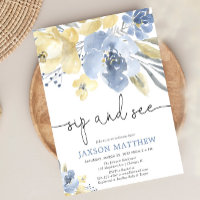 Sip and See baby boy, bleu poussiéreux fleuri jaun