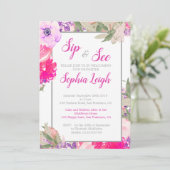 Invitation Sip and See Baby Floral Rose rose (Debout devant)