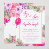 Invitation Sip and See Baby Floral Rose rose (Devant / Derrière)