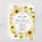 Invitation Sip and See Baby girl baby shower jaune tournesol (Devant)