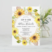 Invitation Sip and See Baby girl baby shower jaune tournesol (Debout devant)