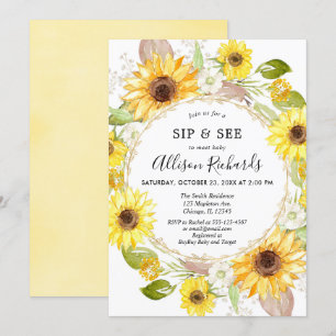 Invitation Sip and See Baby girl baby shower jaune tournesol