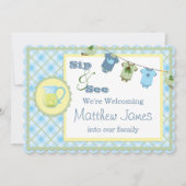 Invitation Sip and See Blue En vichy Bunting Baby shower (Devant)