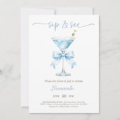 Invitation Sip and See Coquette Bleu Ruban Bébé Garçon (Devant)