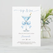 Invitation Sip and See Coquette Blue Bow Baby Boy (Debout devant)