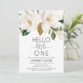 Invitation Sip and See gender neutre blanc floral rustique (Debout devant)