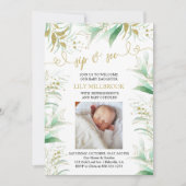 Invitation Sip and See Greenery Green and Gold Elegant (Devant)