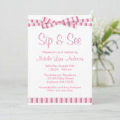 Invitation Sip and See Pink Stripe Ribbon Bow (Debout devant)