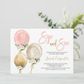 Invitation Sip and See rose ballons baby shower fille Invitat (Debout devant)