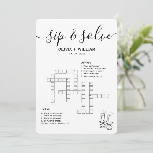 Invitation Sip and Solve Custom Wedding Crossword Puzzle (Debout devant)