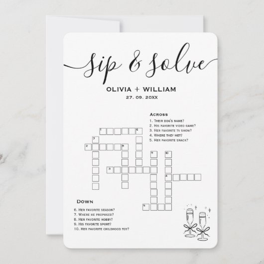 Invitation Sip and Solve Custom Wedding Crossword Puzzle (Devant)