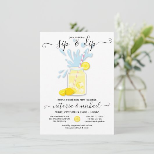 Invitation Sip & Dip Lemonade Pool Douche (Debout devant)