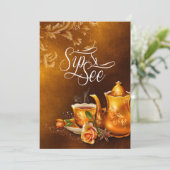 Invitation Sip et voir Baby shower Nostalgale Gold Tea Party (Debout devant)