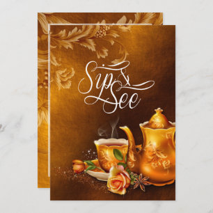 Invitation Sip et voir Baby shower Nostalgale Gold Tea Party
