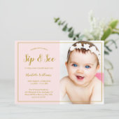 Invitation Sip et voir Baby shower rose or Parties scintillan (Debout devant)