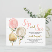 Invitation Sip et voir ballons roses fille baby shower (Debout devant)
