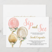 Invitation Sip et voir ballons roses fille baby shower (Devant / Derrière)