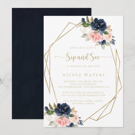 Invitation Sip géométrique or floral et voir (Devant / Derrière)