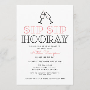 Invitation Sip Hooray Champagne Toast Fête des mariées