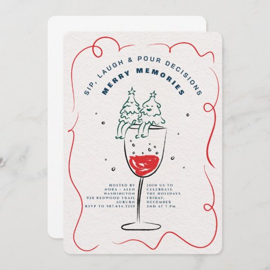 INVITATION SIP, LAUGH & POUR DECISIONS CHRISTMAS PARTY (Devant / Derrière)