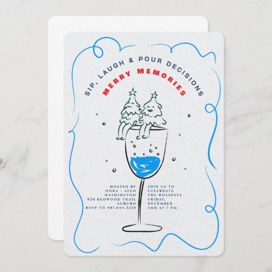 INVITATION SIP, LAUGH & POUR DECISIONS CHRISTMAS PARTY (Devant / Derrière)
