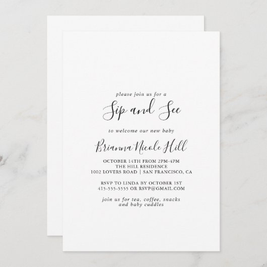 Invitation Sip minimaliste simple et voir (Devant / Derrière)