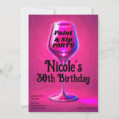 Invitation Sip & Paint Vin Rose Verre Adulte Anniversaire (Devant)