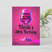 Invitation Sip & Paint Vin Rose Verre Adulte Anniversaire (Debout devant)