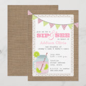 Invitation Sip rose de limonade inspiré par toile de jute et (Devant / Derrière)