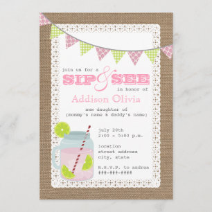 Invitation Sip rose de limonade inspiré par toile de jute et