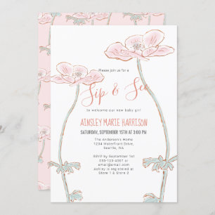 Invitation Sip rose pâle & Voir Floral Baby Girl Baby shower
