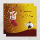 Invitation Sip & See Baby in Christmas Stocker Baby shower (Devant / Derrière)