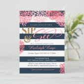 Invitation Sip & See Marine Blue and Rose Parties scintillant (Debout devant)